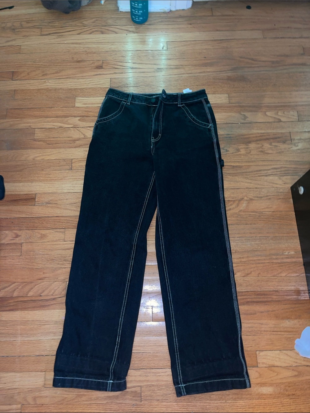 refuge Black Straight-Leg Jeans with Contrast Stitching